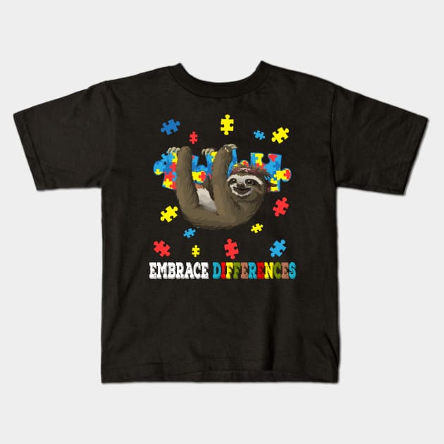 Sloth Puzzle Piece Autism Awareness Kids T-Shirt by suttonouz9